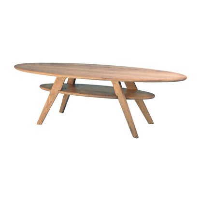 Dawn Patrol oval coffee table in solid oak, Dunes, three-quarter view