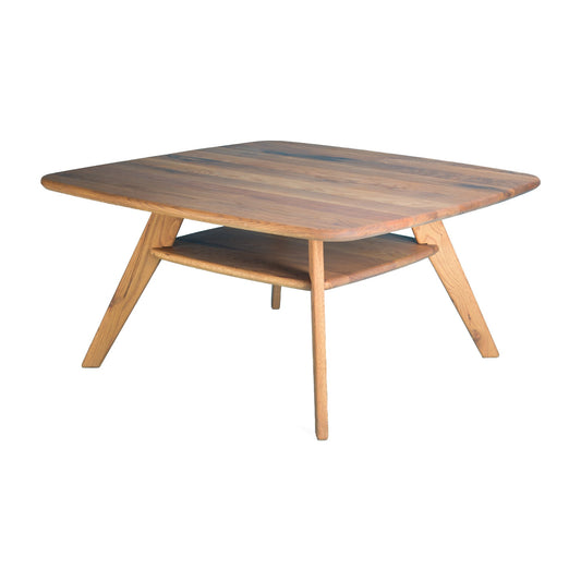Equinox square coffee table in solid oak, Light Roast, three-quarter view
