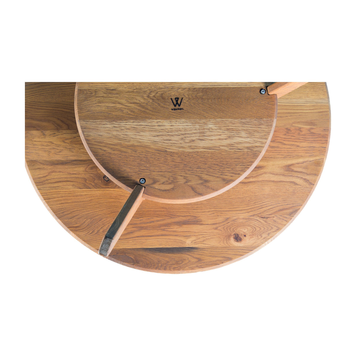 First Light from below: the shelf and legs under the round top