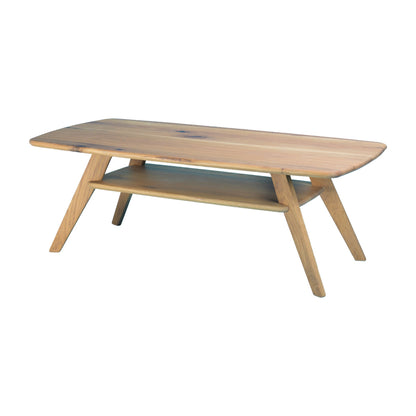 Solstice rectangular coffee table in solid oak, Light Roast, three-quarter view